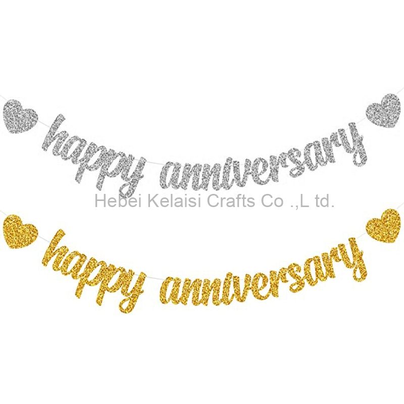 Happy Anniversary Gold Glitter Banner for Anniversary Party Decorations